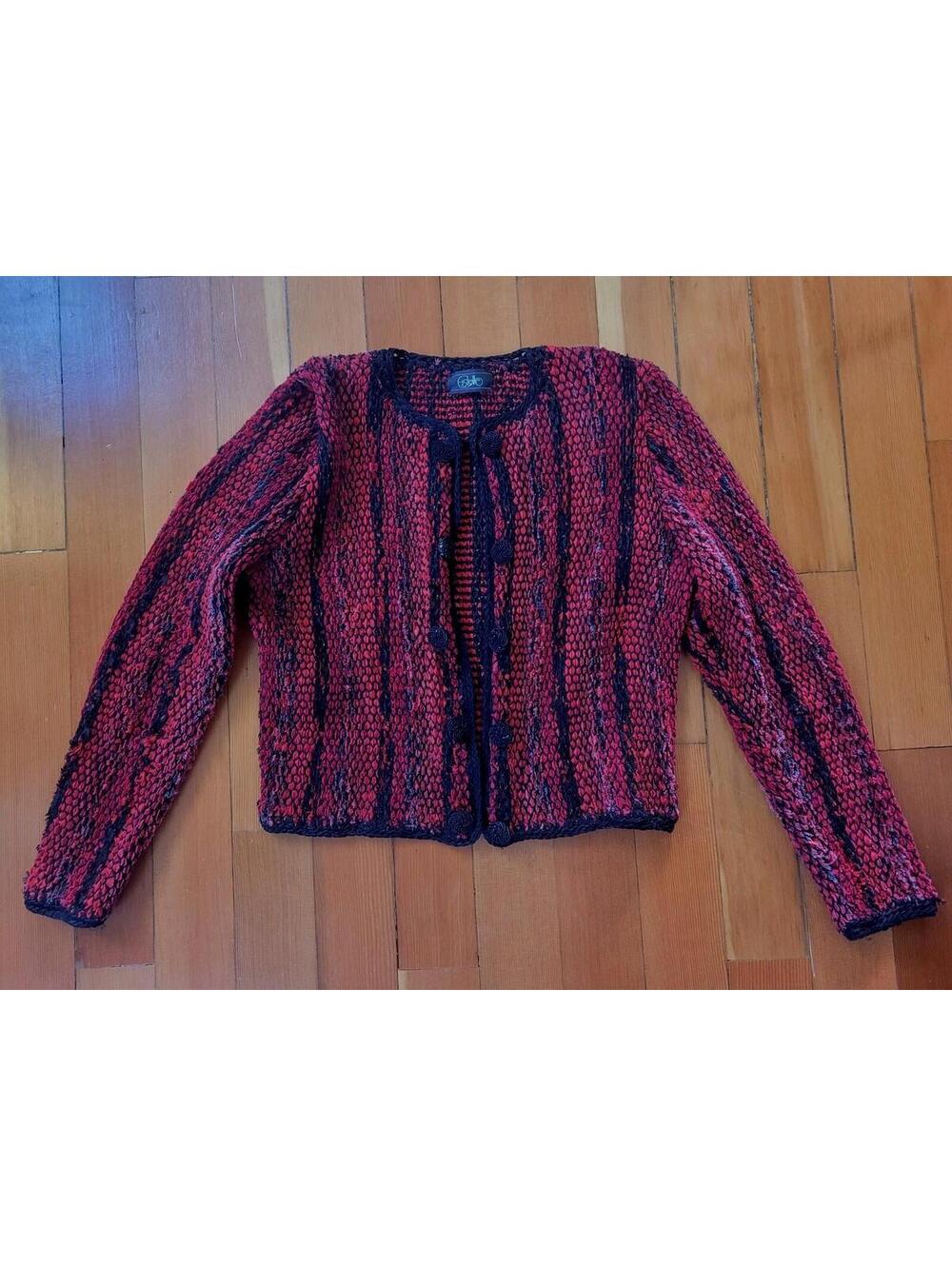VINTAGE ESTELLE GRACER | 1983 Handwoven Artisan Red And Black Sweater